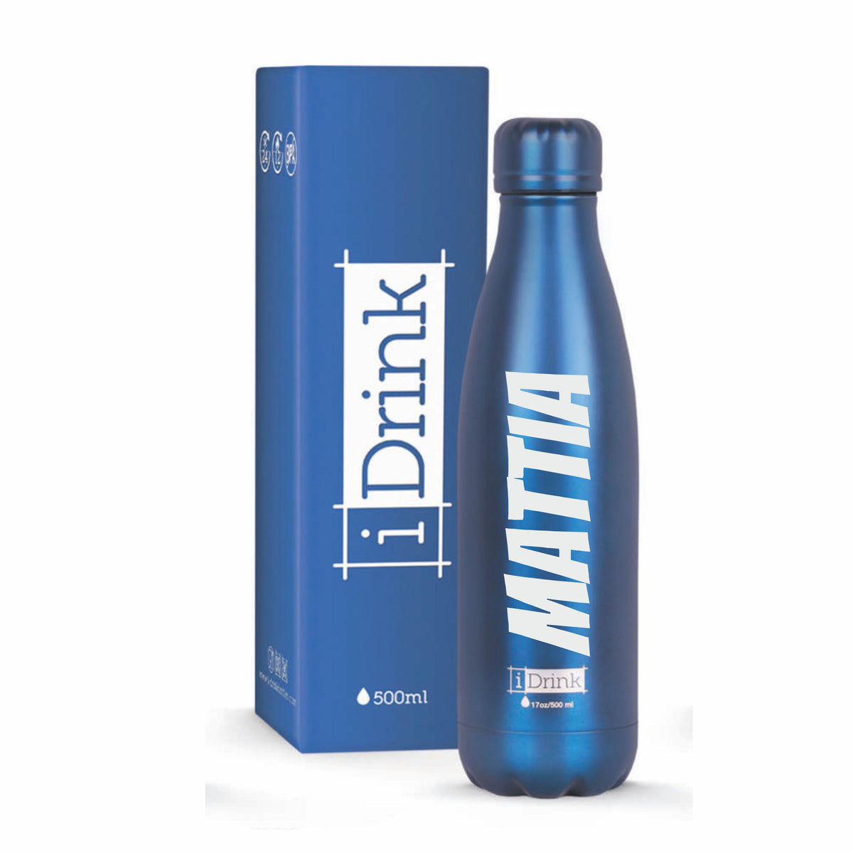 I-Drink Borraccia termica Personalizzabile BLU POSSENTE metallizzato 500ml