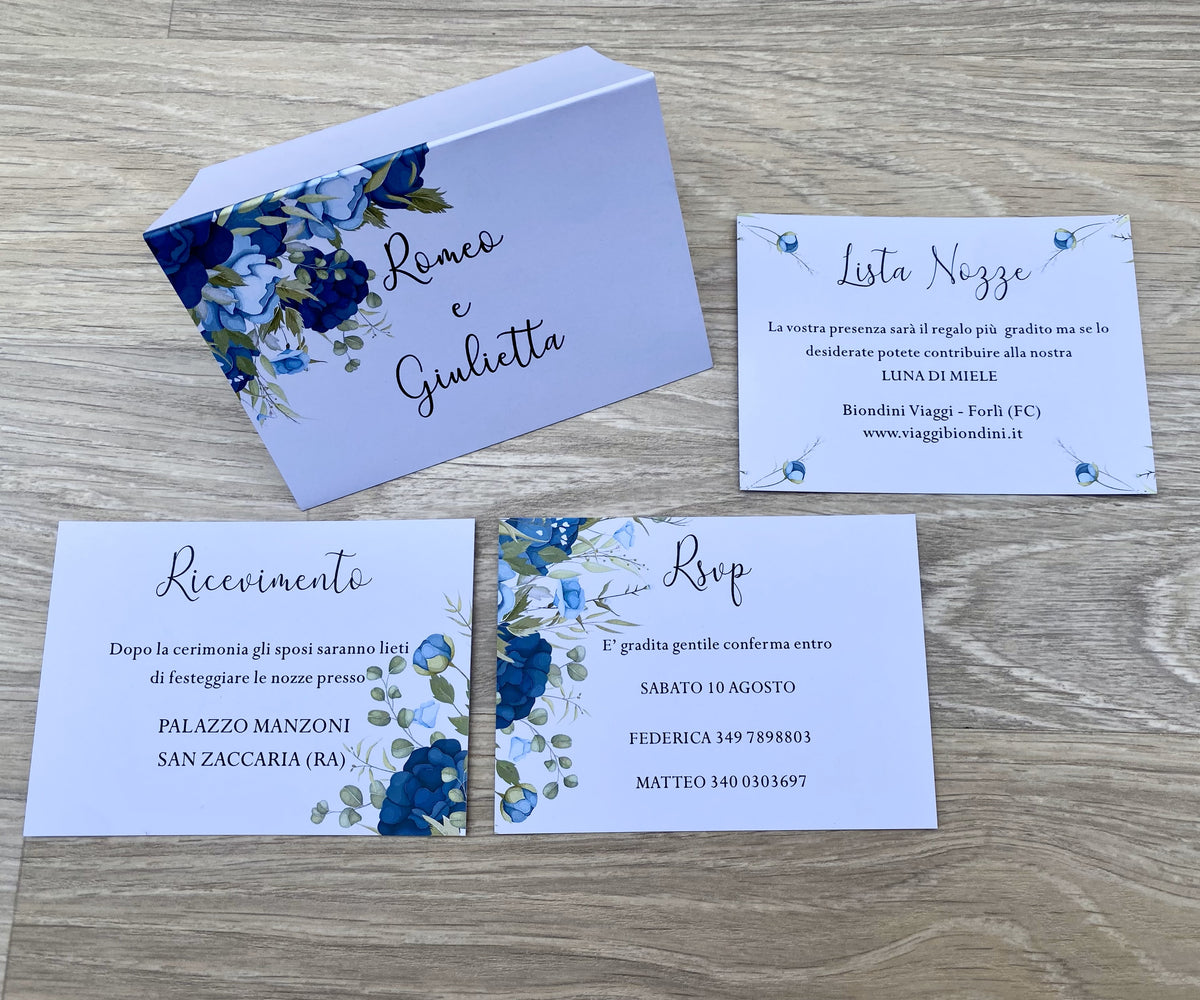 Partecipazione Matrimonio Coordinato PEONIA BLU