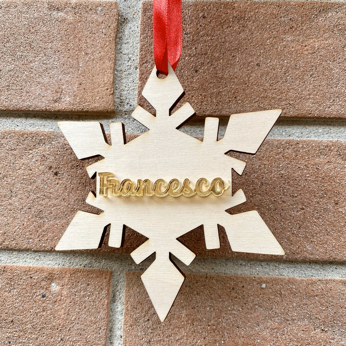 Pallina di natale Legno chiaro FIOCCO DI NEVE da personalizzare