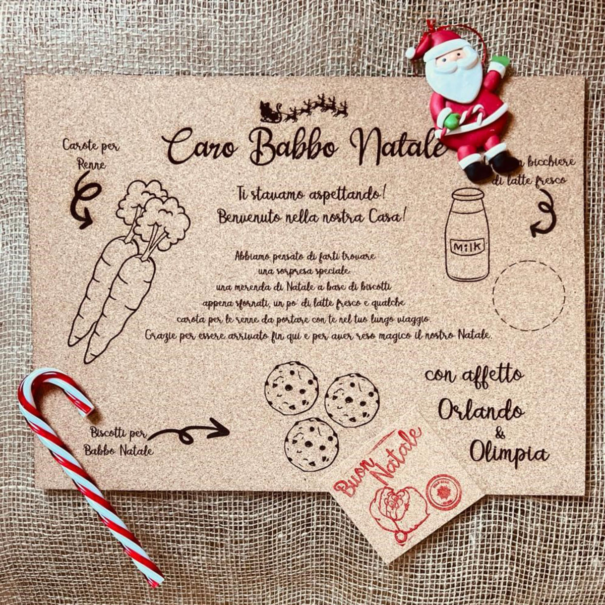 Tovaglietta di Natale in sughero personalizzata per Babbo Natale