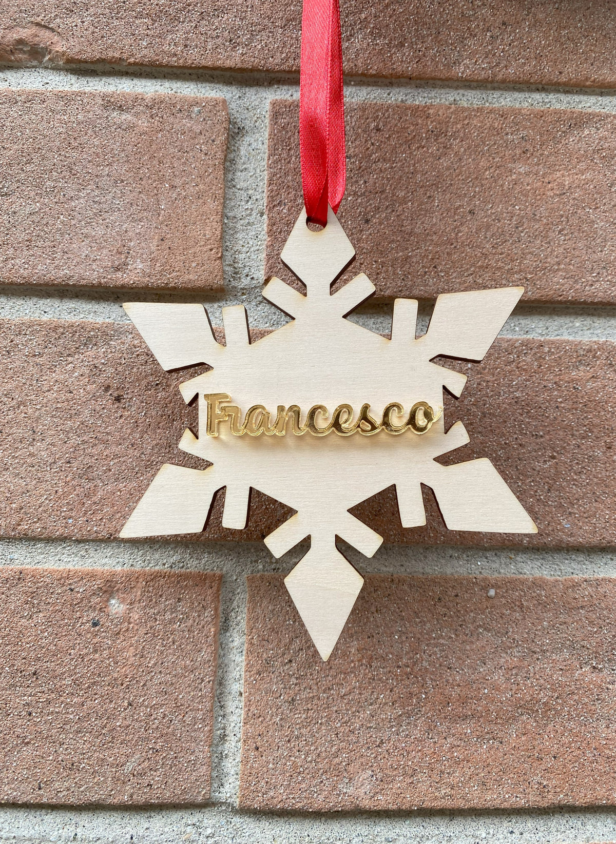 Pallina di natale Legno chiaro FIOCCO DI NEVE da personalizzare