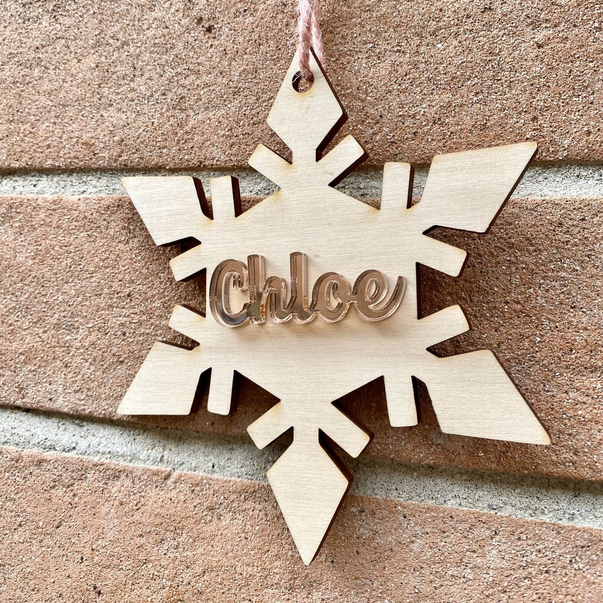 Pallina di natale Legno chiaro FIOCCO DI NEVE da personalizzare