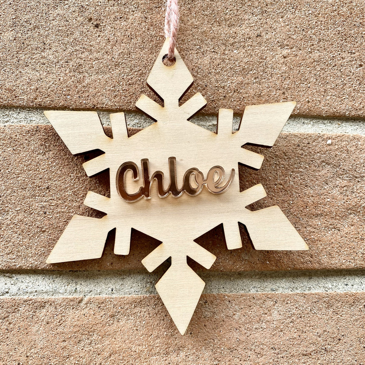Pallina di natale Legno chiaro FIOCCO DI NEVE da personalizzare