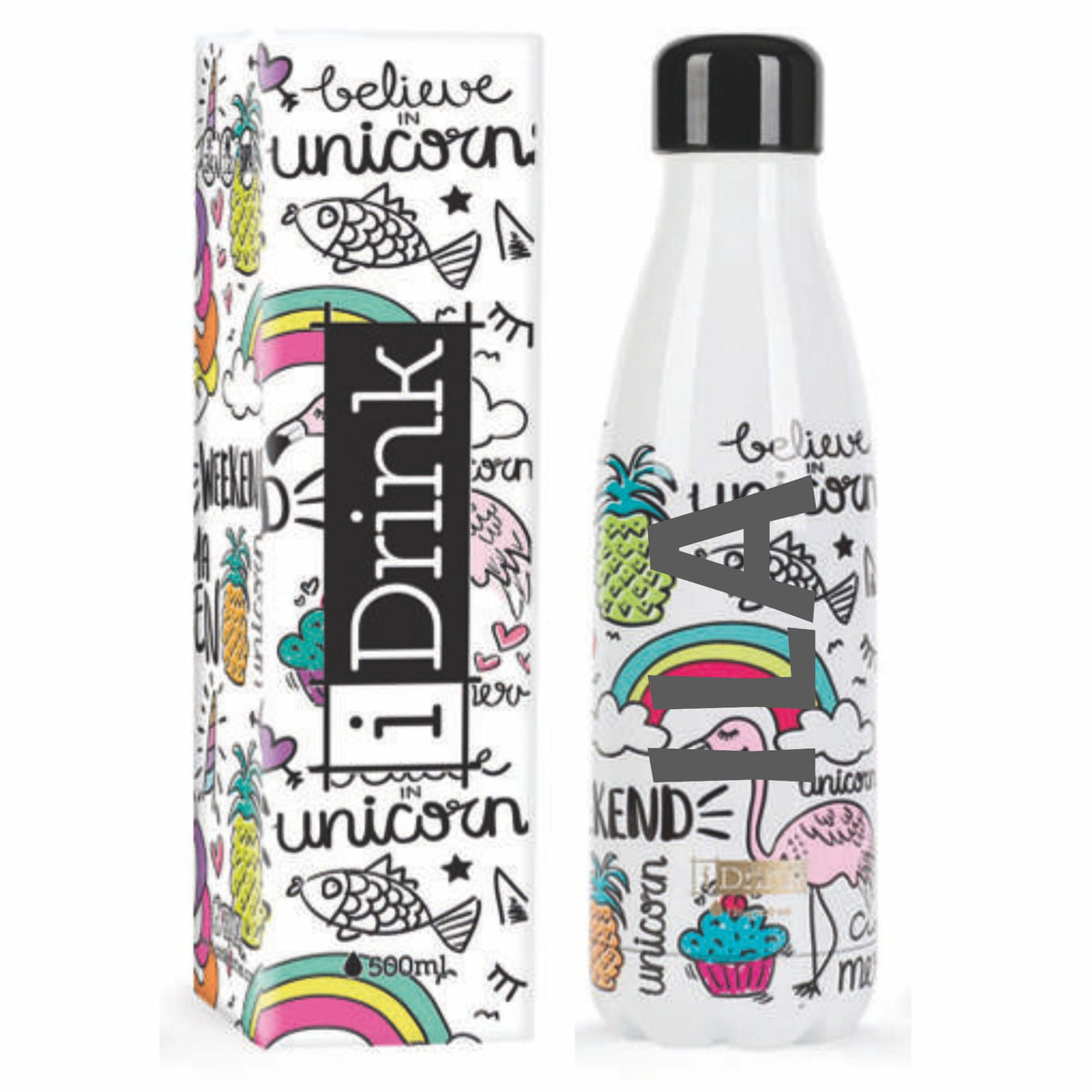 I-Drink Borraccia termica Personalizzabile UNICORN (350ml,500ml,750ml,1000ml)